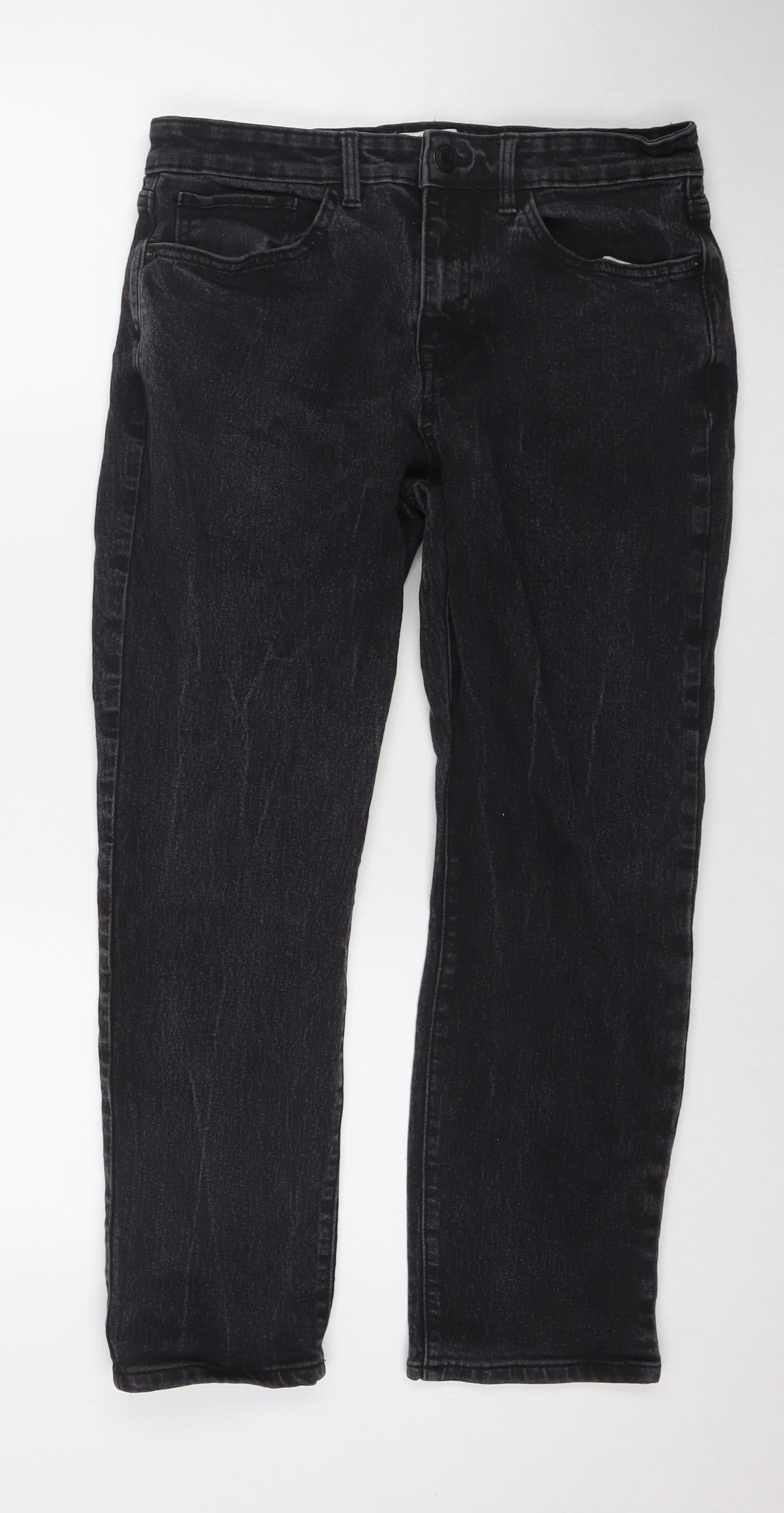 Matalan Mens Black Cotton Straight Jeans Size 34 in L26 in Regular Zip