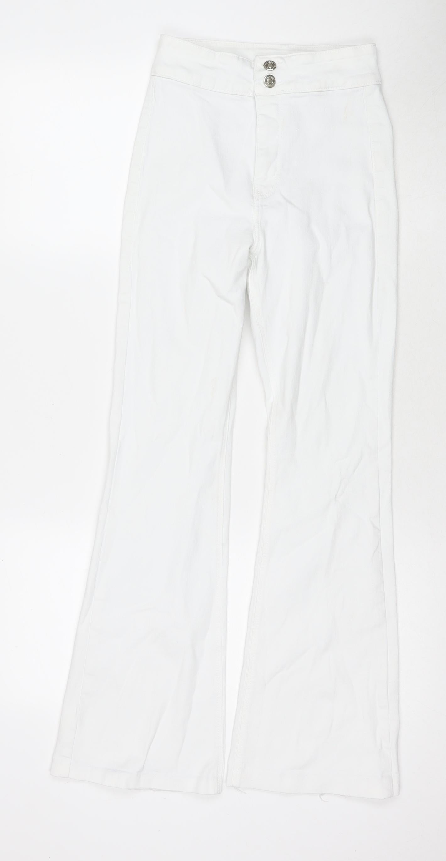 Topshop Womens White Cotton Flared Jeans Size 28 in L32 in Regular Zip