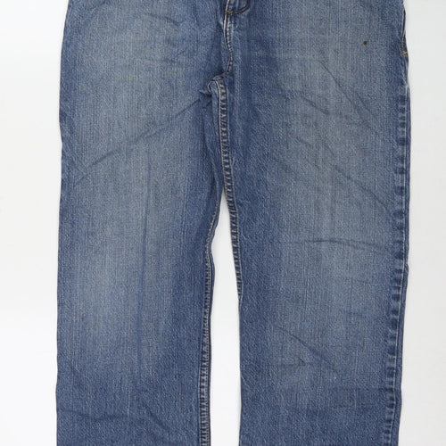 Marks and Spencer Womens Blue Cotton Straight Jeans Size 34 in L29 in Regular Zip