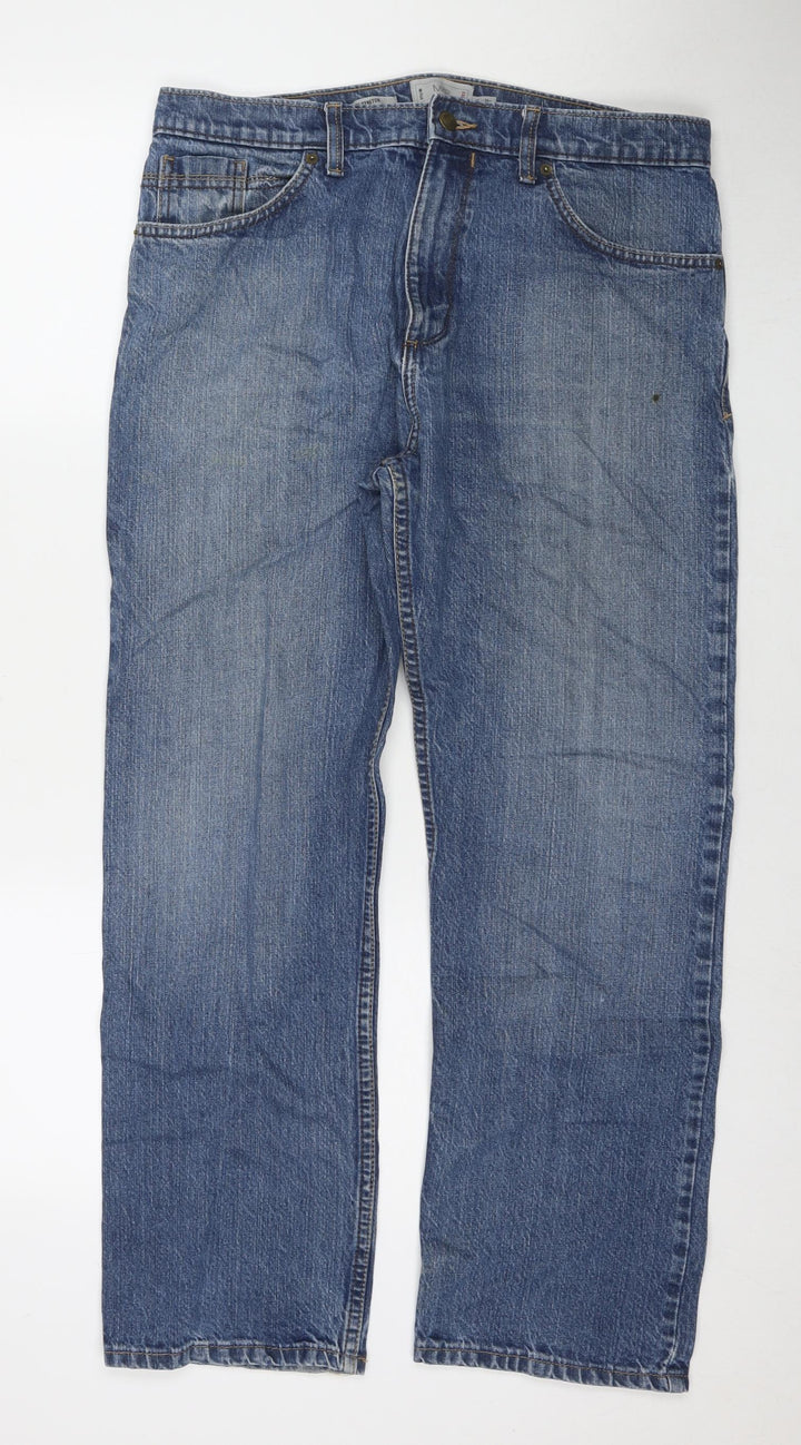 Marks and Spencer Womens Blue Cotton Straight Jeans Size 34 in L29 in Regular Zip