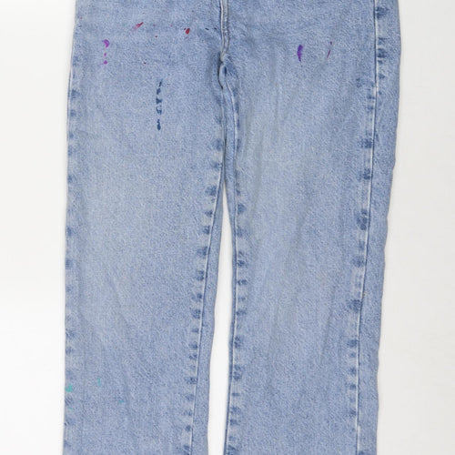 Zara Womens Blue Cotton Straight Jeans Size 6 L29 in Regular Zip