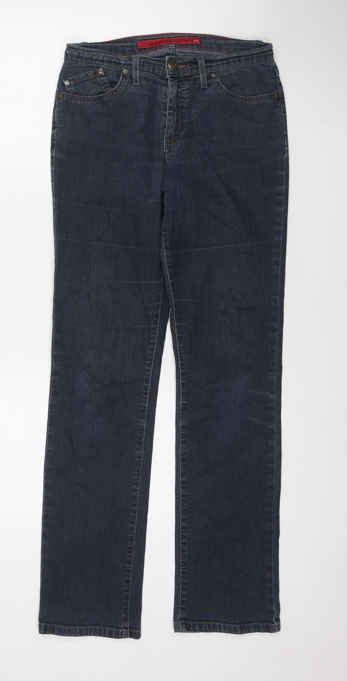 Per Una Womens Blue Cotton Straight Jeans Size 8 L30 in Regular Zip