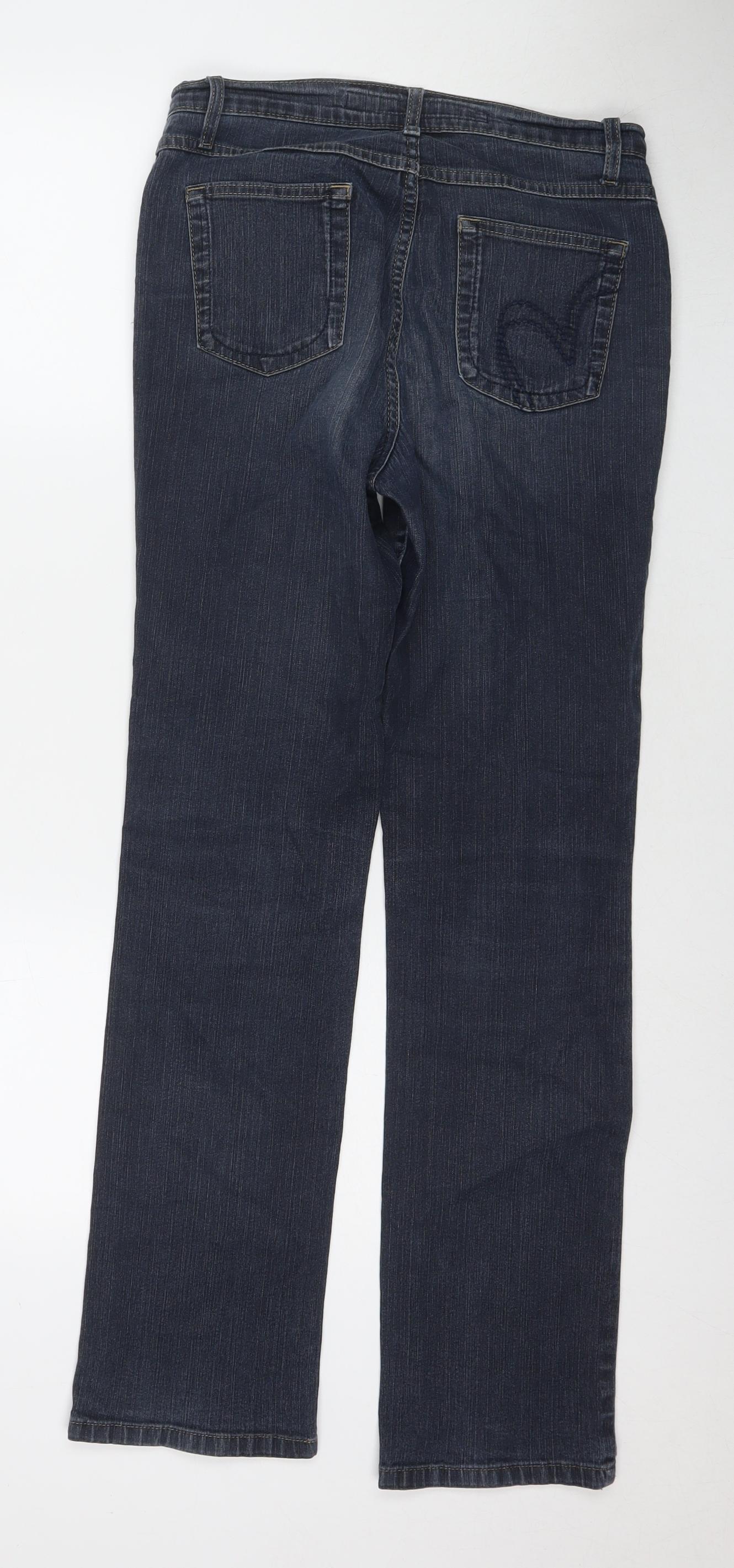 Per Una Womens Blue Cotton Straight Jeans Size 8 L30 in Regular Zip