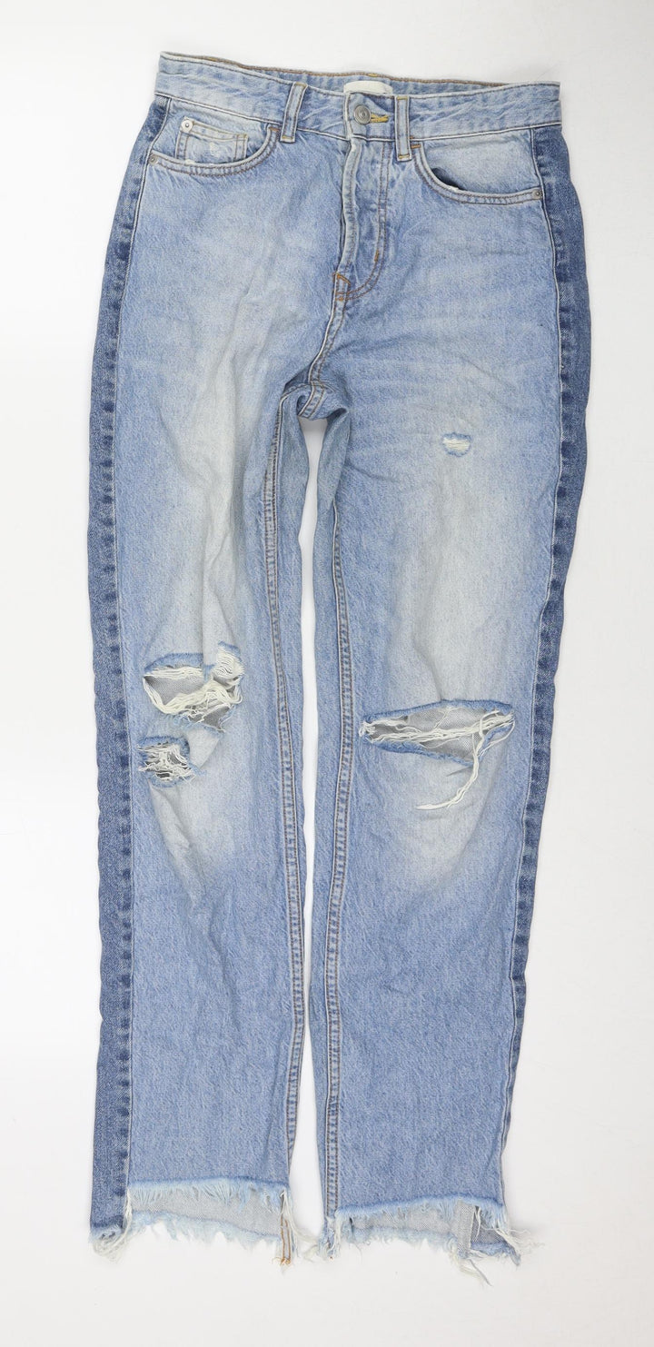 H&M Womens Blue Cotton Straight Jeans Size 6 L29 in Regular Zip