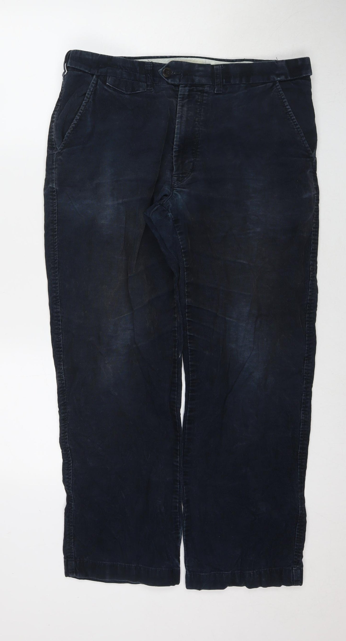 Marks and Spencer Mens Blue Cotton Trousers Size 34 in L29 in Regular Zip