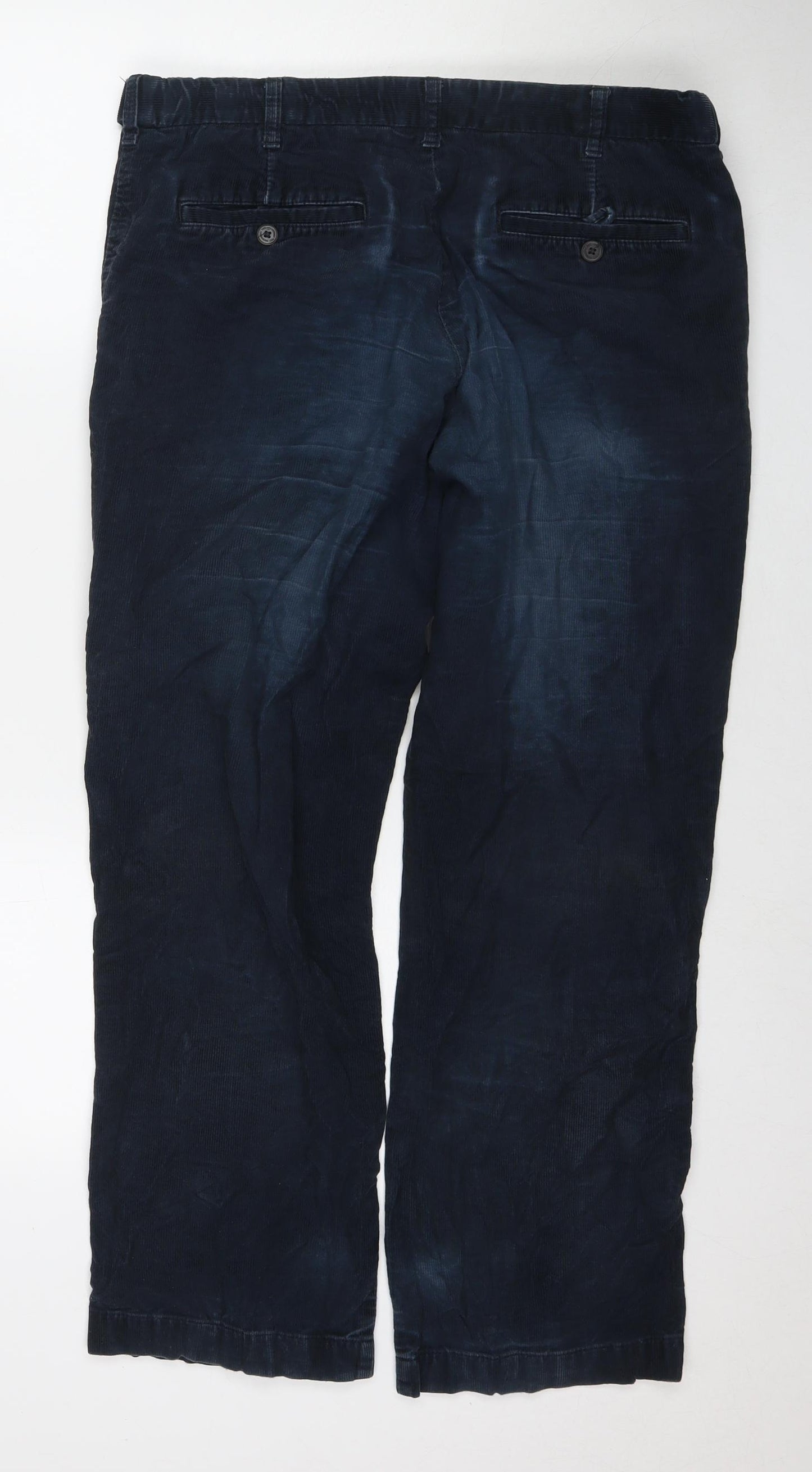 Marks and Spencer Mens Blue Cotton Trousers Size 34 in L29 in Regular Zip