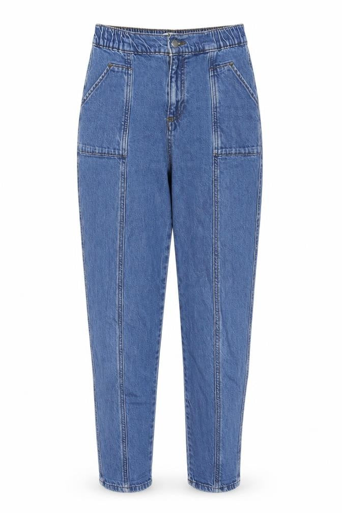 Front view of Tu women’s blue cotton straight jeans, size UK 8, 27-inch leg regular zip