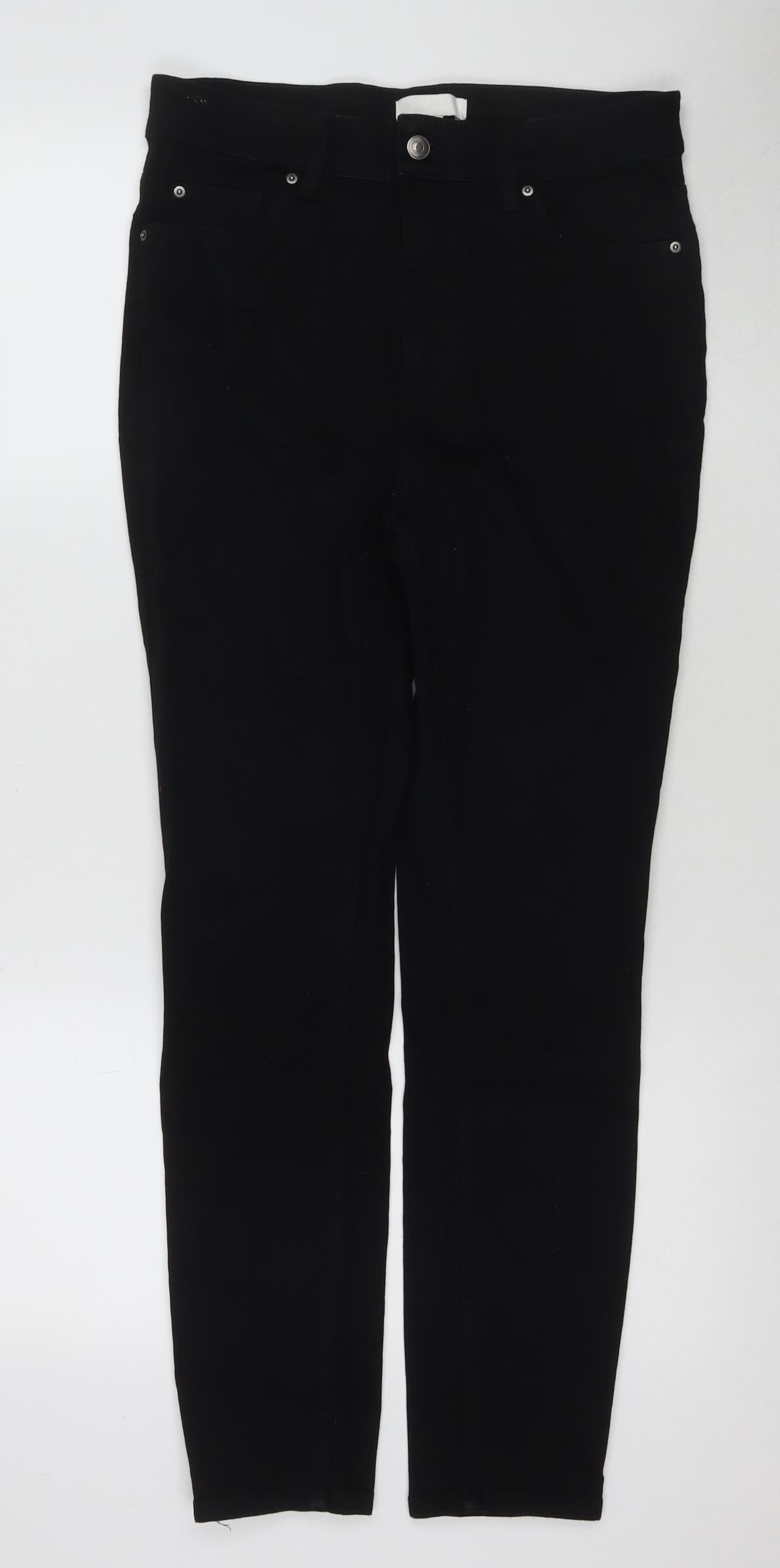 H&M Womens Black Cotton Skinny Jeans Size 14 L28 in Regular Zip