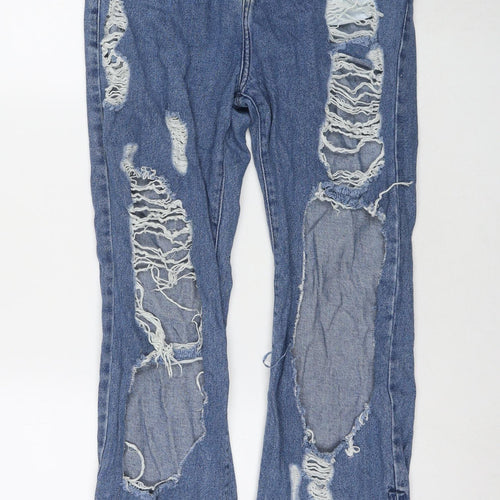PRETTYLITTLETHING Womens Blue Cotton Mom Jeans Size 8 L29 in Regular Zip