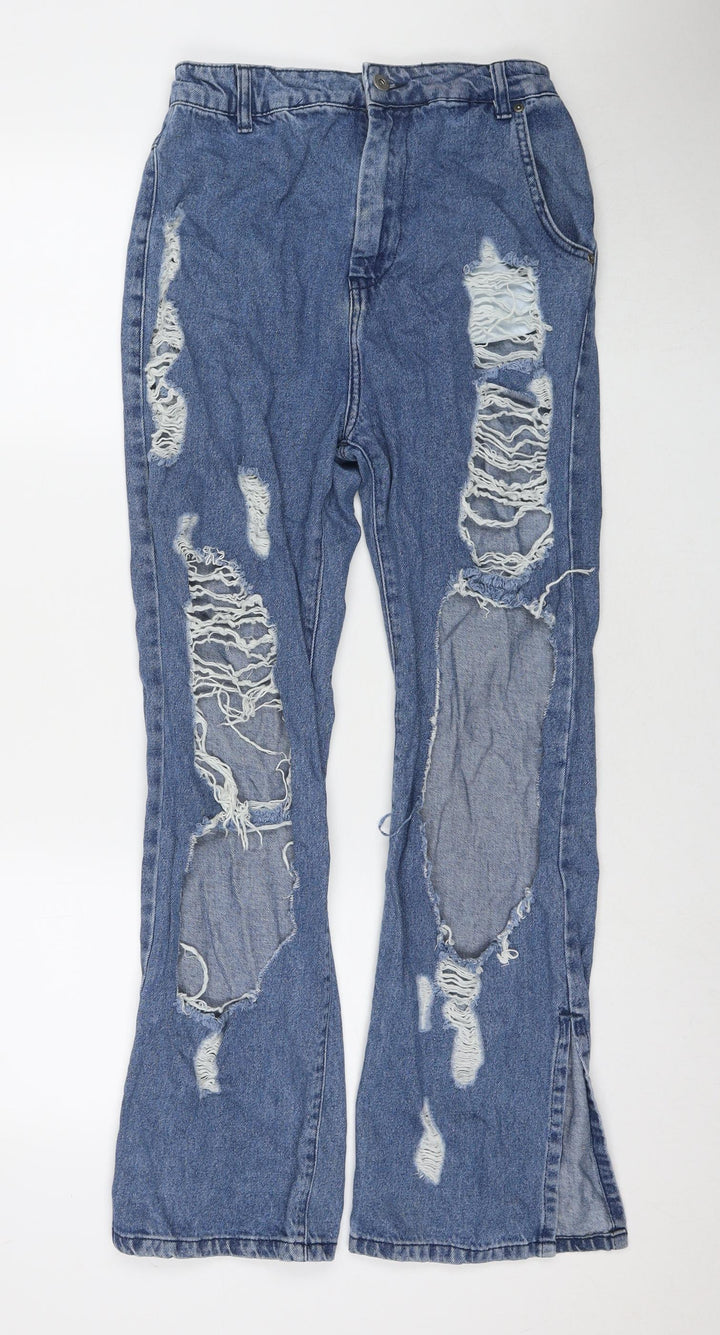PRETTYLITTLETHING Womens Blue Cotton Mom Jeans Size 8 L29 in Regular Zip