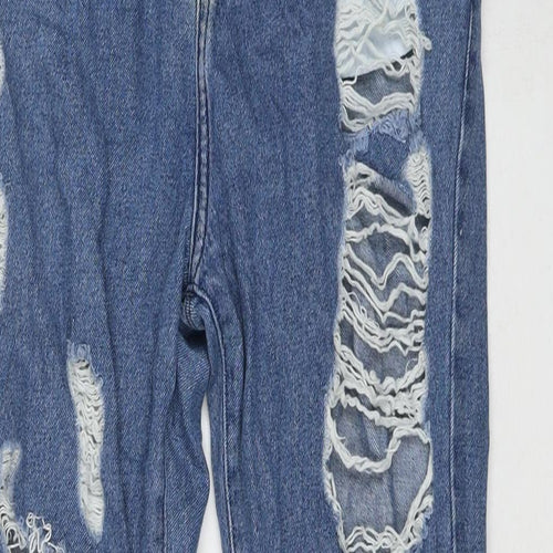 PRETTYLITTLETHING Womens Blue Cotton Mom Jeans Size 8 L29 in Regular Zip