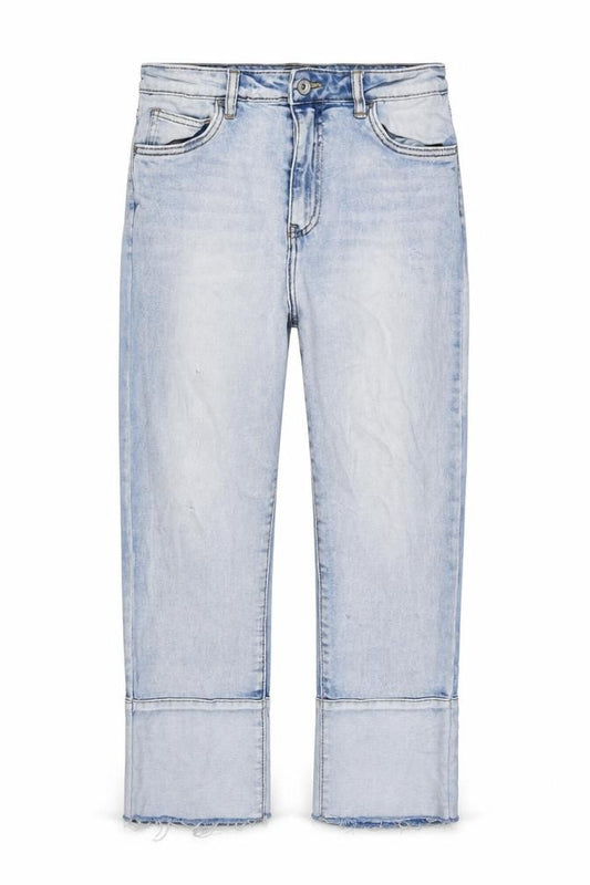 Front view of Toxik3 women’s blue cotton cropped jeans, size UK 10, 23-inch leg regular zip