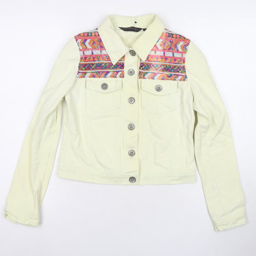 Boohoo Womens Yellow Geometric Jacket Size 8 Button - Sequin Detail