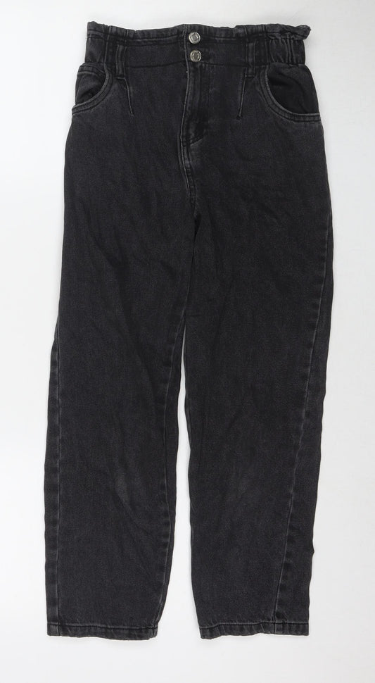 Zara Girls Black Polyester Blend Straight Jeans Size 11-12 Years L23 in Regular Zip