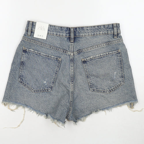 Zara Womens Blue Cotton Cut-Off Shorts Size 12 L3 in Regular Zip