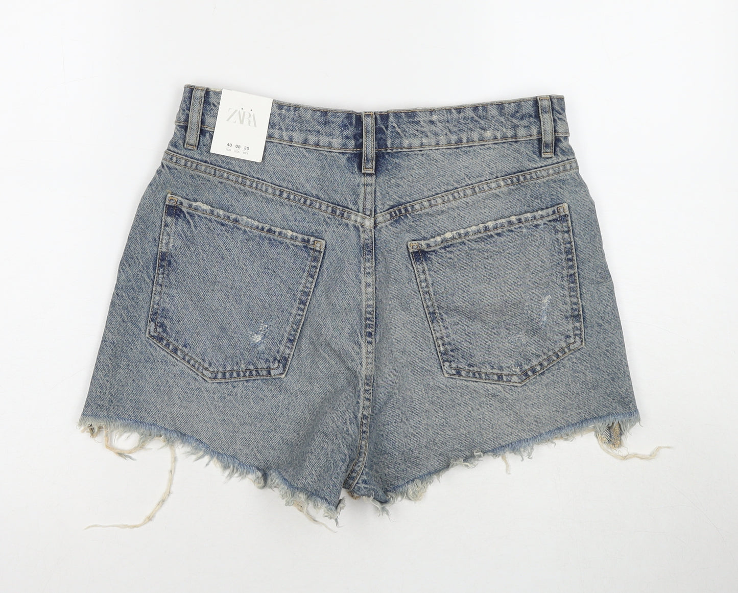 Zara Womens Blue Cotton Cut-Off Shorts Size 12 L3 in Regular Zip