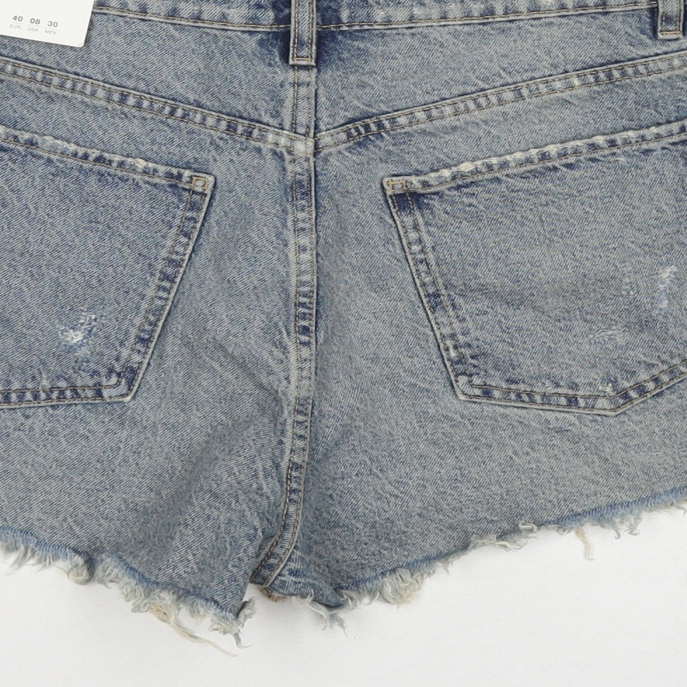 Zara Womens Blue Cotton Cut-Off Shorts Size 12 L3 in Regular Zip