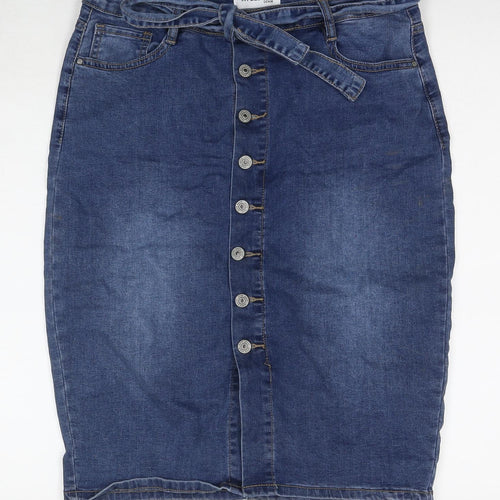 My Bestiny Womens Blue Cotton Straight & Pencil Skirt Size XL Button