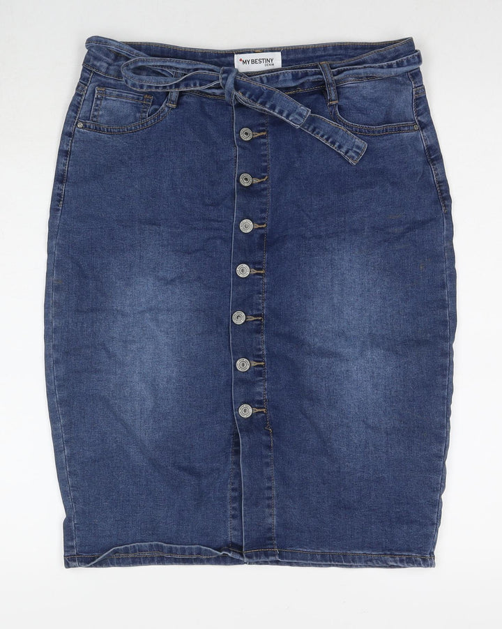 My Bestiny Womens Blue Cotton Straight & Pencil Skirt Size XL Button