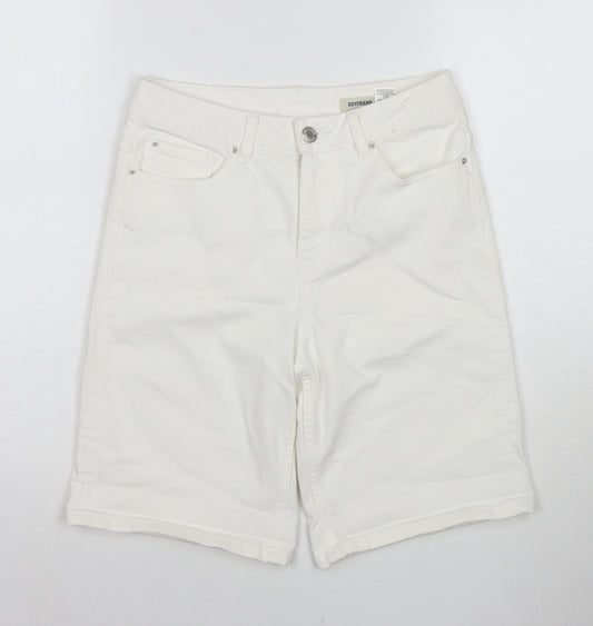 Marks and Spencer Womens White Cotton Boyfriend Shorts Size 8 L9 in Regular Zip