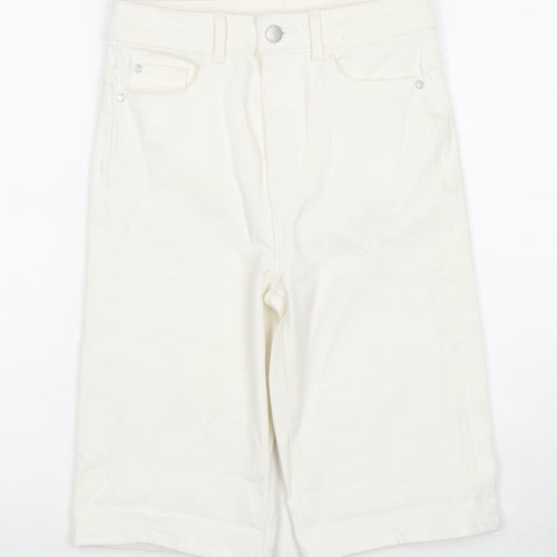 Marks and Spencer Womens White Cotton Boyfriend Shorts Size 8 L12 in Regular Zip