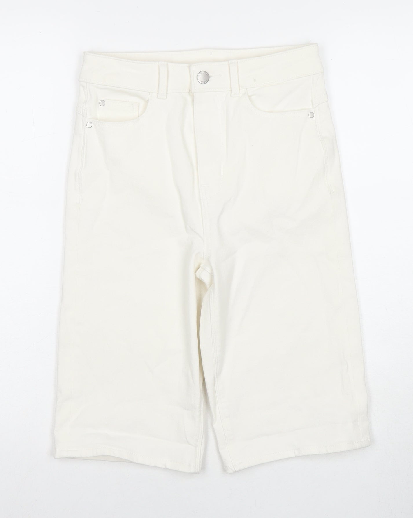 Marks and Spencer Womens White Cotton Boyfriend Shorts Size 8 L12 in Regular Zip