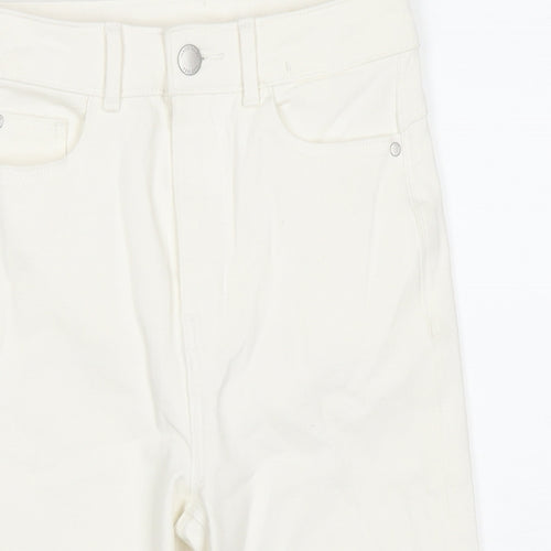 Marks and Spencer Womens White Cotton Boyfriend Shorts Size 8 L12 in Regular Zip