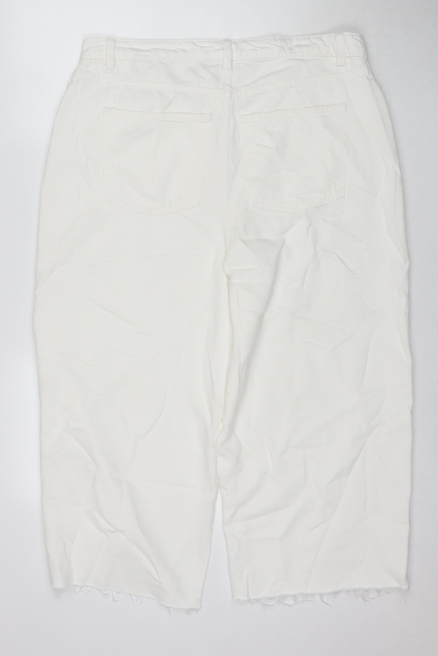 Marks and Spencer Womens White Cotton Cropped Jeans Size 18 L21 in Regular Zip - Short