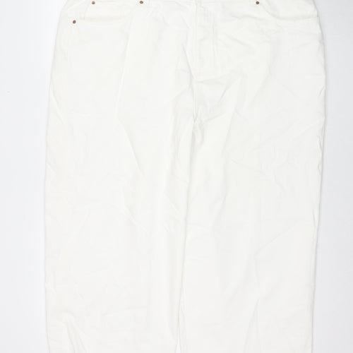 Marks and Spencer Womens White Polyester Blend Wide-Leg Jeans Size 22 L23 in Regular Zip