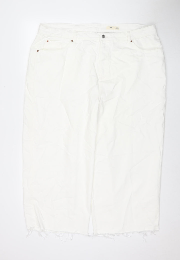 Marks and Spencer Womens White Polyester Blend Wide-Leg Jeans Size 22 L23 in Regular Zip