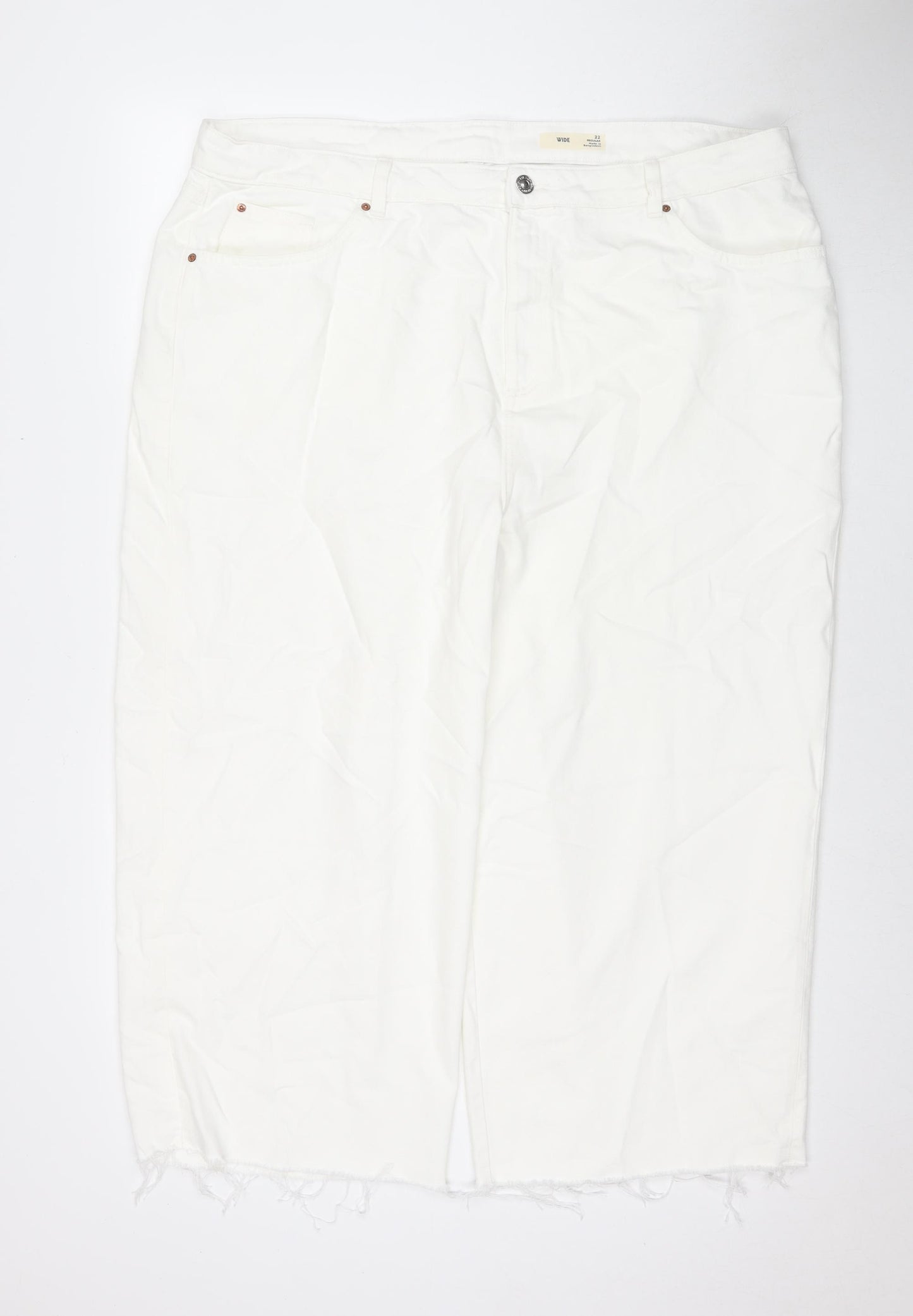 Marks and Spencer Womens White Polyester Blend Wide-Leg Jeans Size 22 L23 in Regular Zip