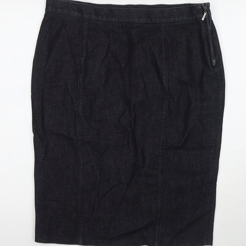 Autograph Womens Blue Cotton Straight & Pencil Skirt Size 16 Zip