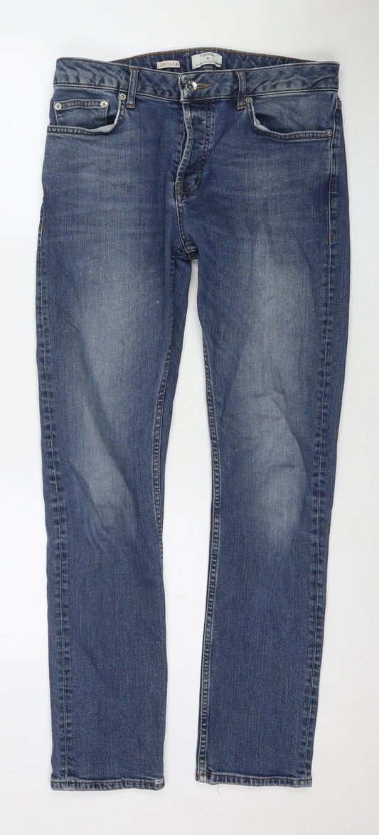 Topman Mens Blue Cotton Skinny Jeans Size 32 in L30 in Regular Zip