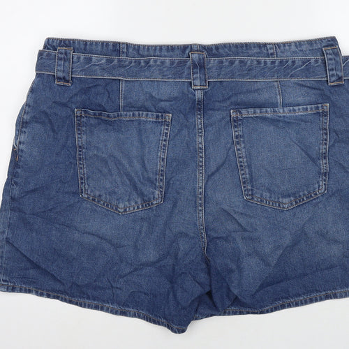 Marks and Spencer Womens Blue Cotton Paperbag Shorts Size 20 L5 in Regular Zip