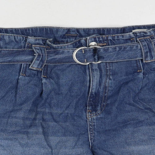 Marks and Spencer Womens Blue Cotton Paperbag Shorts Size 20 L5 in Regular Zip