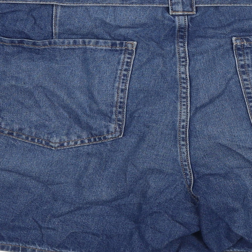 Marks and Spencer Womens Blue Cotton Paperbag Shorts Size 20 L5 in Regular Zip