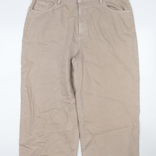 Marks and Spencer Womens Beige Cotton Wide-Leg Jeans Size 18 L21 in Regular Zip - Short