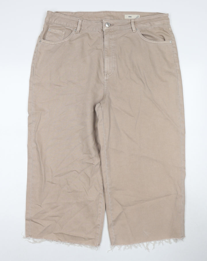Marks and Spencer Womens Beige Cotton Wide-Leg Jeans Size 18 L21 in Regular Zip - Short