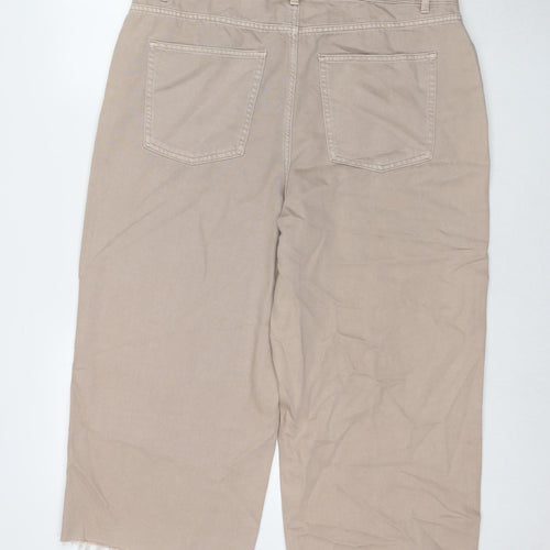 Marks and Spencer Womens Beige Cotton Wide-Leg Jeans Size 18 L21 in Regular Zip - Short