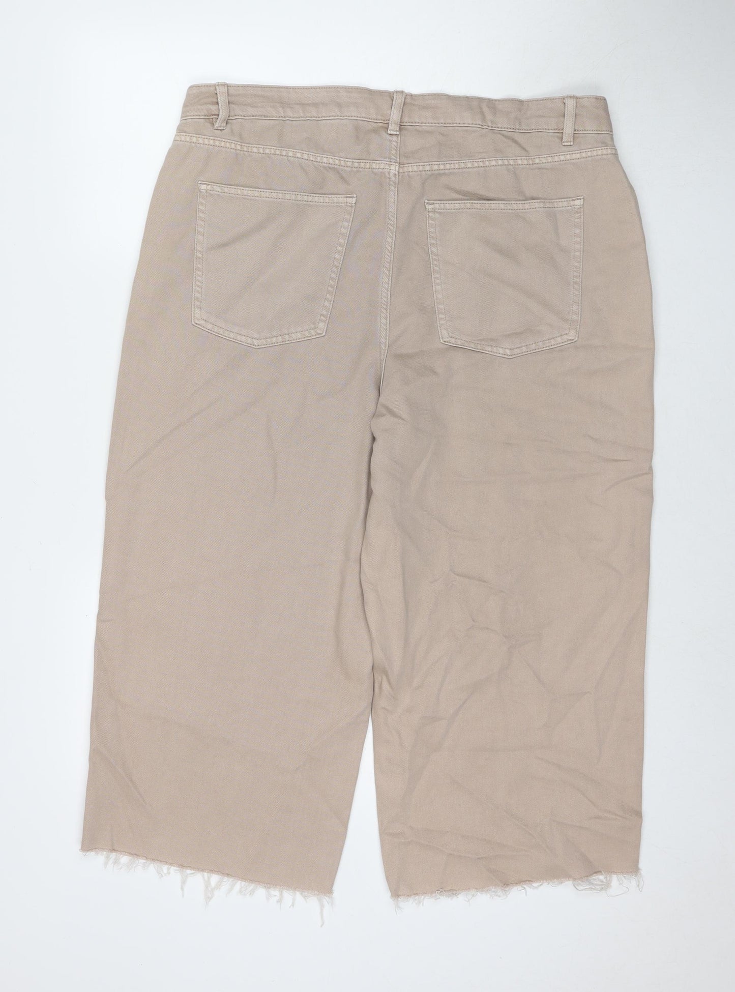 Marks and Spencer Womens Beige Cotton Wide-Leg Jeans Size 18 L21 in Regular Zip - Short