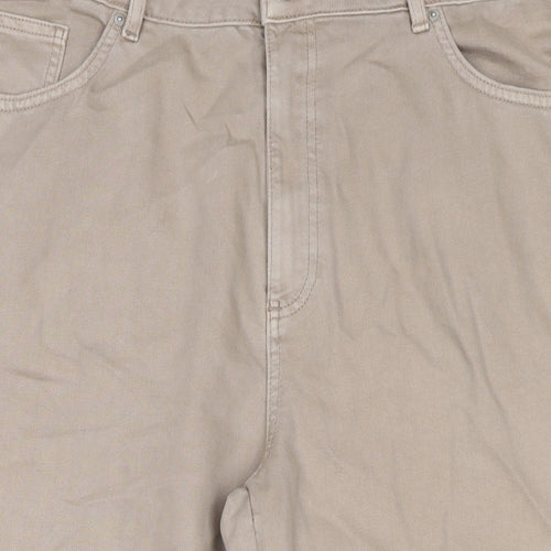 Marks and Spencer Womens Beige Cotton Wide-Leg Jeans Size 18 L21 in Regular Zip - Short