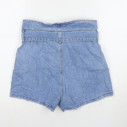 Mango Womens Blue Cotton Paperbag Shorts Size 10 L3 in Regular Zip