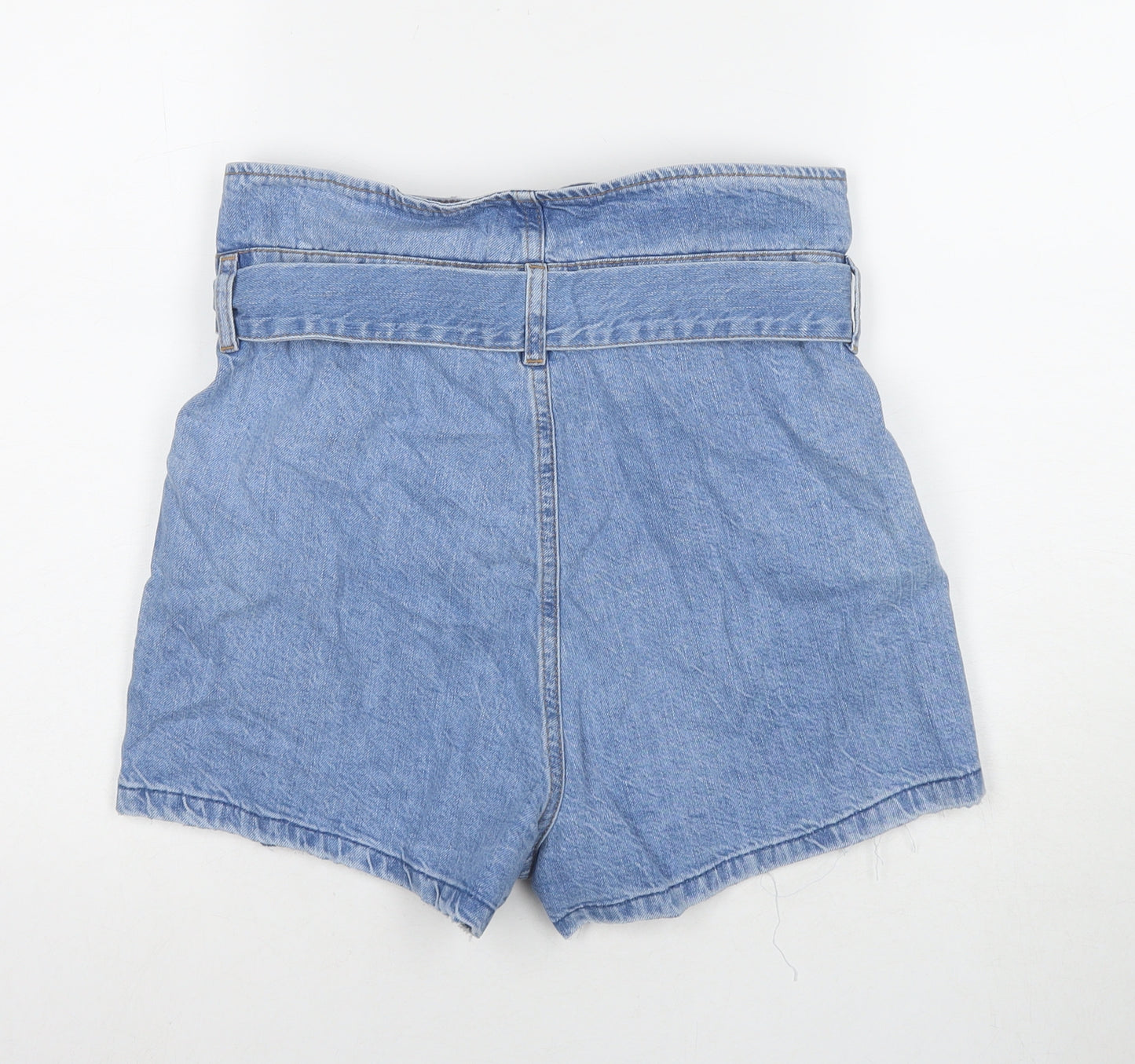 Mango Womens Blue Cotton Paperbag Shorts Size 10 L3 in Regular Zip