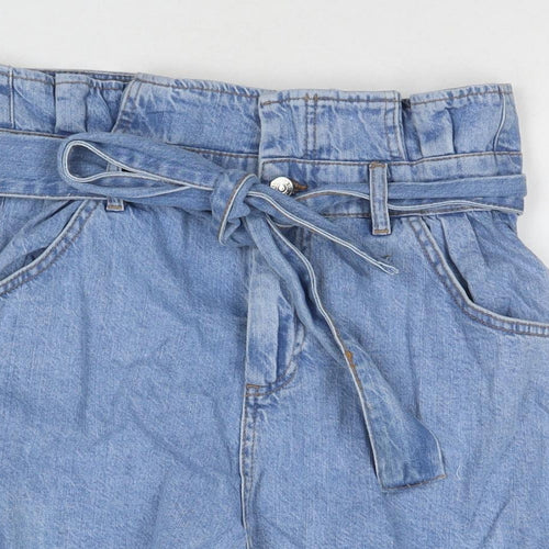 Mango Womens Blue Cotton Paperbag Shorts Size 10 L3 in Regular Zip