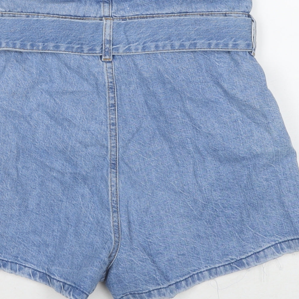 Mango Womens Blue Cotton Paperbag Shorts Size 10 L3 in Regular Zip