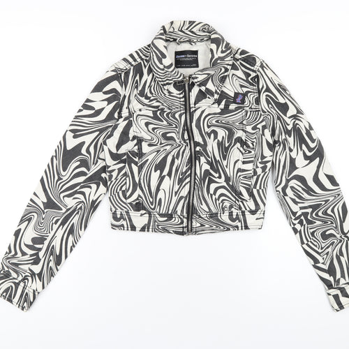 Bershka Womens Black Geometric Jacket Size XS Zip