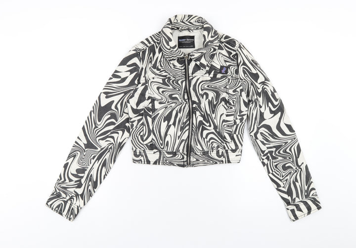 Bershka Womens Black Geometric Jacket Size XS Zip