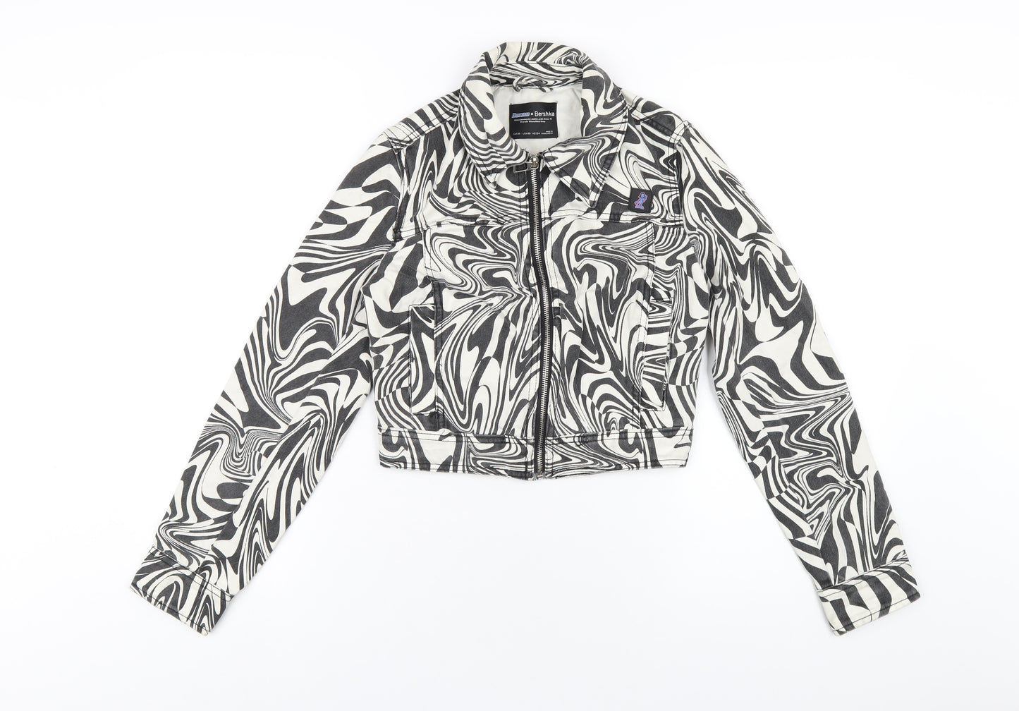 Bershka Womens Black Geometric Jacket Size XS Zip