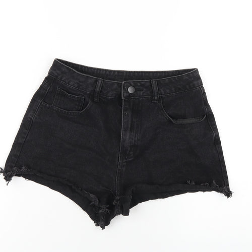 SheIn Womens Black Cotton Cut-Off Shorts Size M L3 in Regular Zip