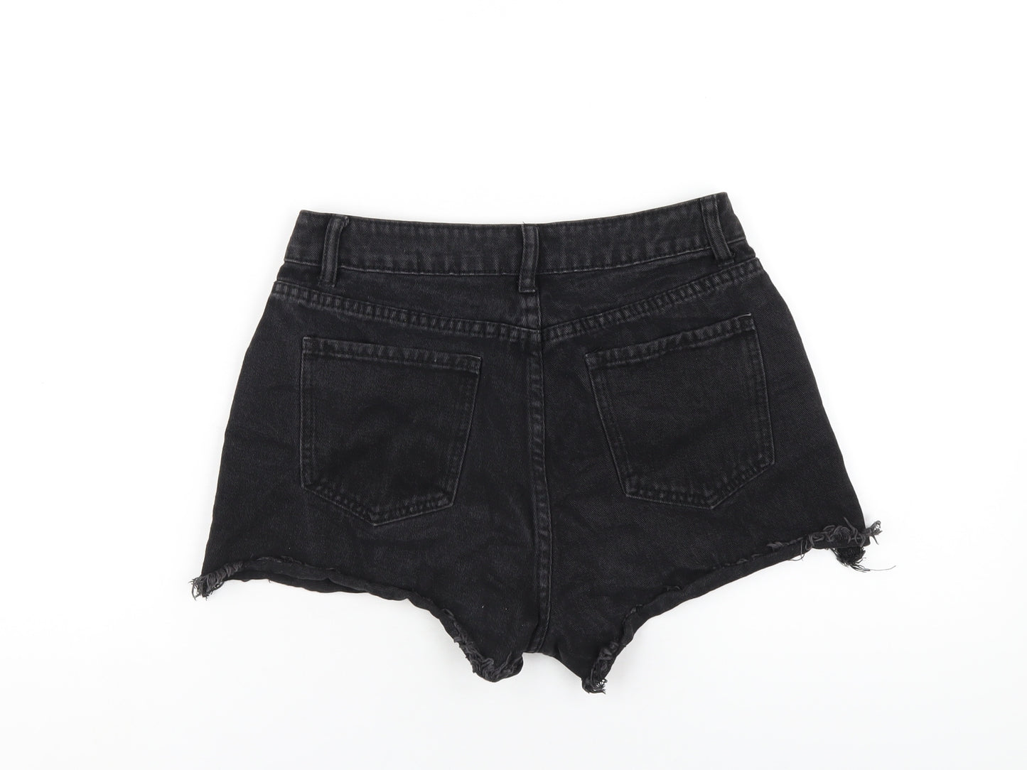 SheIn Womens Black Cotton Cut-Off Shorts Size M L3 in Regular Zip